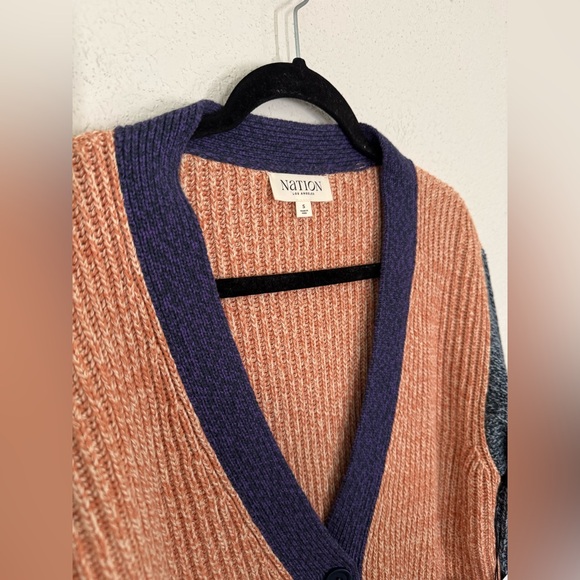 Nation LTD Sadie Colorblock Pheasant Marled Cotton Cardigan Sweater Small NEW - Picture 5 of 8